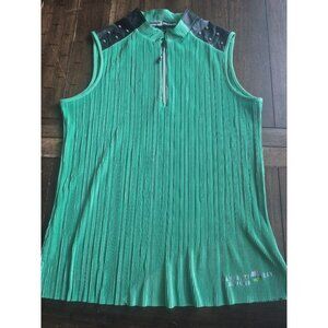 Jamie Sadock Green Sleeveless Golf Top W/ Studded Leather Trim Size L